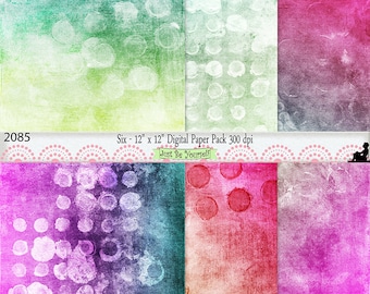 12 x 12 inch Mixed Media Yellow Green Pink Teal Painted Digital Background Papers Instant Download Set of 6 JPEG Commercial Use 2085