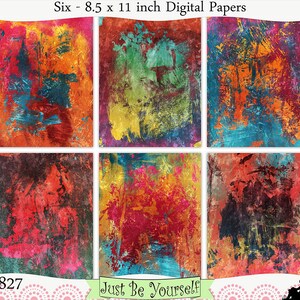 Red Orange Blue Yellow Painted Digital Art Prints Instant Download Set of 6 - 8.5 x 11 inch Printable Papers JPEG & PDF Commercial Use 1827