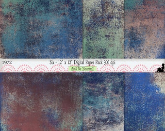 12 x 12 inch Grungy Brown Purple Blue Green Painted Scrapbook Papers Instant Download Set of 6 Digital Cardstock JPEG Commercial Use 1972