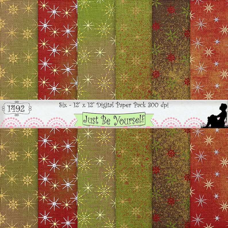 Burlap Textured Red Green Gold Silver Snowflakes 12 X 12 Inch Digital ...