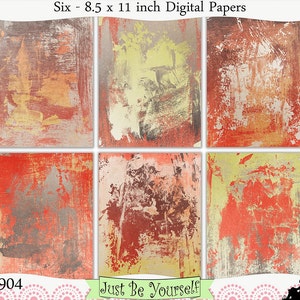 Brown Orange and Green Painted Digital Prints Instant Download Set of 6 - 8.5 x 11 inch Printable Papers JPEG & PDF Commercial Use 1904
