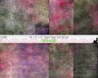 12 x 12" Grungy Pink Purple Green Painted Scrapbook Background Papers Instant Download Set of 6 Digital Prints JPEG Commercial Use 1996