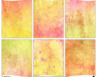 Puede incluir: Seis papeles digitales en un conjunto, cada uno con un fondo diferente de estilo acuarela en tonos de amarillo, naranja, rosa y verde. Los papeles miden 8,5 x 11 pulgadas.