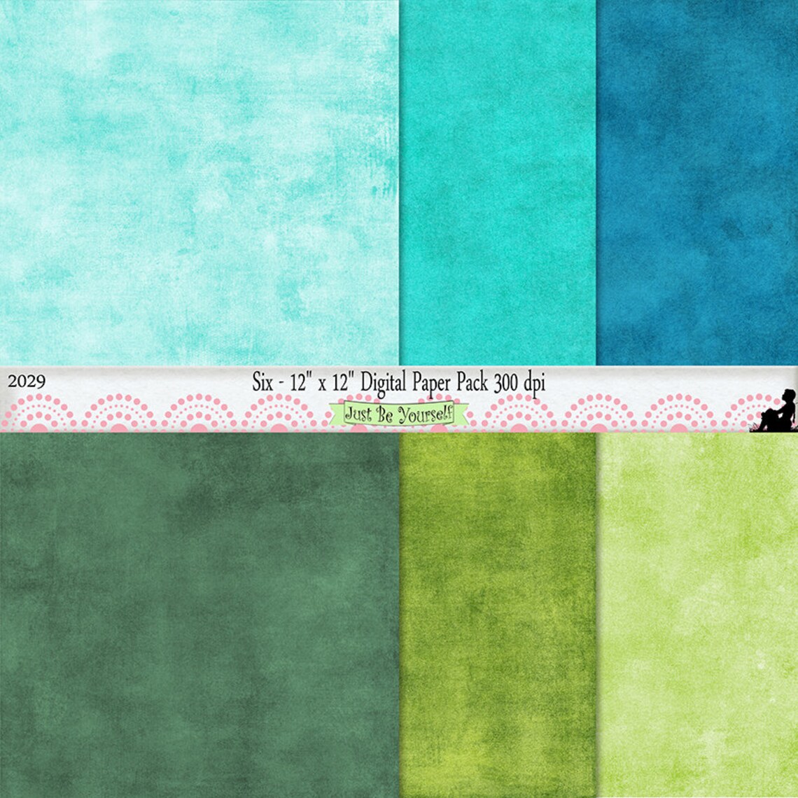 12 X 12 Inch Distressed Turquoise Blue and Pine Green Background Papers ...