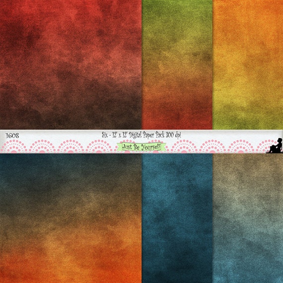 12 x 12" Grungy Autumn Fields Digital Scrapbook Paper Instant Download Set of 6 JPEG Green Red Brown Blue Orange Yellow Commercial Use 1608