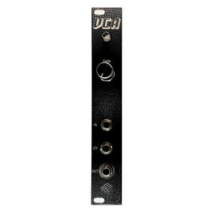 May include: A black VCA module with a knob labeled "GAIN", and three jacks labeled "IN", "CV", and "OUT".