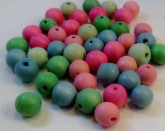 Hot Pink, Baby Blue, and Lime Green Dyed Wood Beads, 10mm Round, Wholesale Bead Supplies