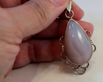 Sterling Silver and Dyed Pink Chalcedony Fancy Scroll Design Teardrop Pendant, 50x25mm, Wholesale