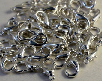 50 Bright Silver Plated Lobster Clasps, 16mmx8mm, Wholesale Beading Supplies #8