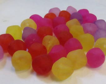 Assorted Magenta, Red, Yellow and Purple Frosted Acrylic Nugget Beads, 16mm Bicone