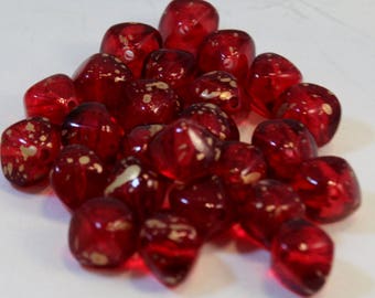 Red and Gold Speckled Acrylic Bicone Diamond Beads, 18mm