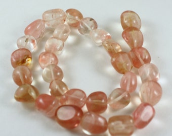 Light Cherry Quartz Glass Beads, Medium Tumbled Nugget, 16 inch Strand