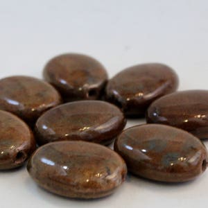 Glazed Honey Brown Porcelain Puffed Oval Beads, 30mm, 8 pieces image 1