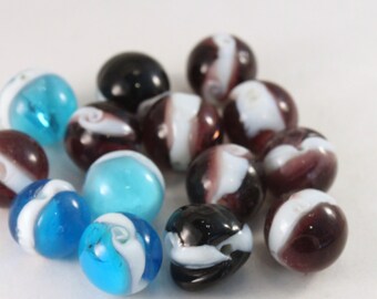 Turquoise, Black, Purple Lampwork Glass Round Marble Beads, Wholesale Bead Mix #2