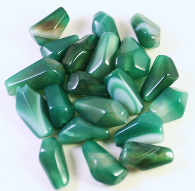 Genuine Dyed Green Agate Beads, Funky Geometrical Faceted Nugget, Wholesale Loose Beads image 1