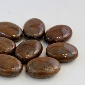 Glazed Honey Brown Porcelain Puffed Oval Beads, 30mm, 8 pieces image 3