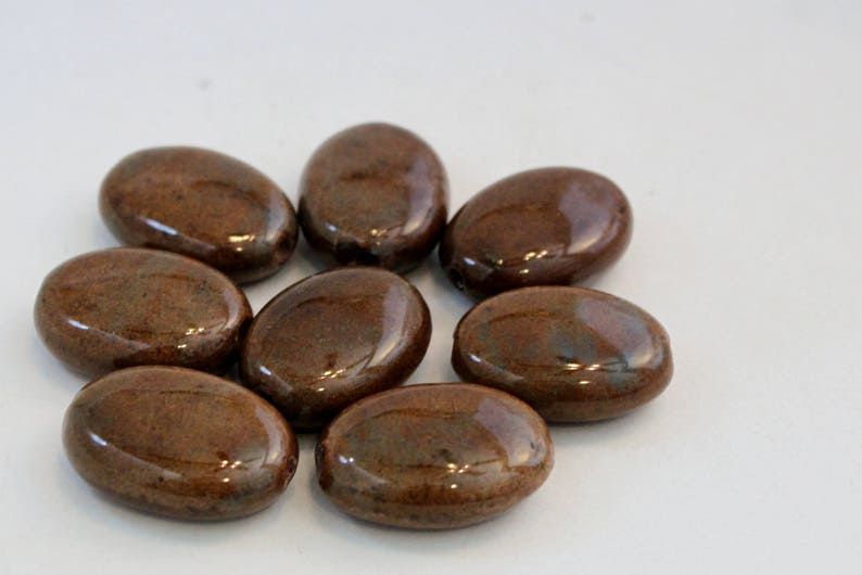 Glazed Honey Brown Porcelain Puffed Oval Beads, 30mm, 8 pieces image 3