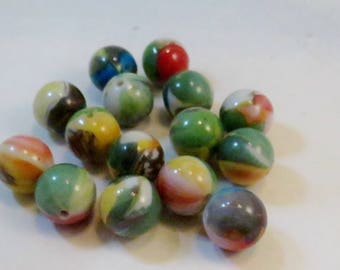 Green, Yellow, Blue, Orange Multi-Colored Tropical Floral Printed Acrylic Beads, 16mm round, Wholesale Beads