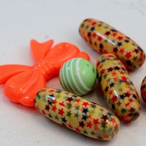 Yellow, Green, Orange Acrylic Bead Mix, Bow and Stars, Wholesale Loose Beads, Crafts
