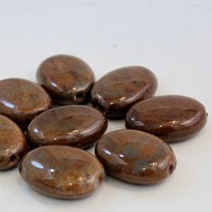 Glazed Honey Brown Porcelain Puffed Oval Beads, 30mm, 8 pieces image 4