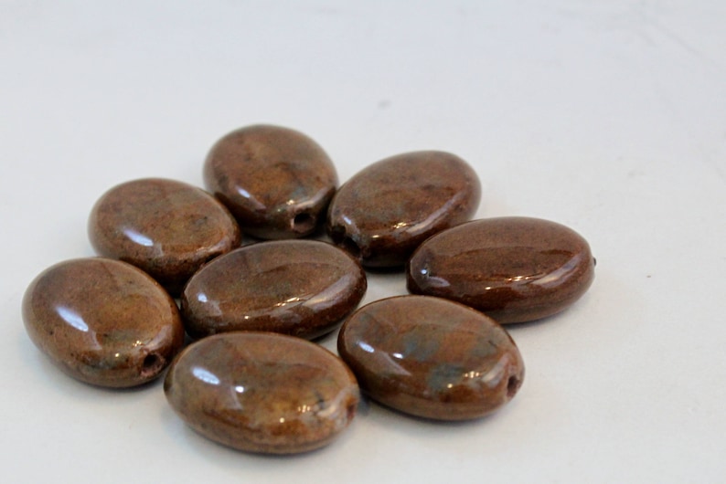 Glazed Honey Brown Porcelain Puffed Oval Beads, 30mm, 8 pieces image 4