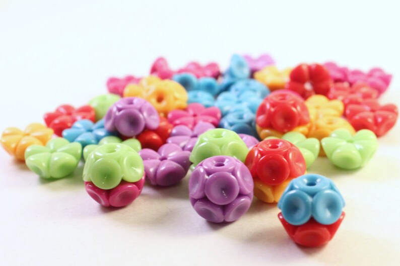 Colorful Acrylic Bead Mix, Opaque Multicolored, 6x12mm Interlocking Rounds, Wholesale Loose Beads, Kids Crafts image 2