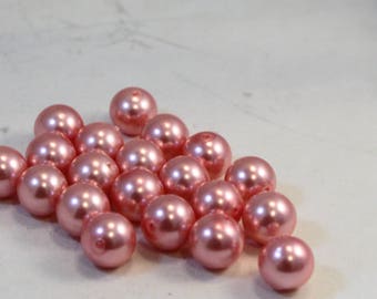 Pink Round Glass Pearl Beads, 12mm Round, Wholesale Bead Lots