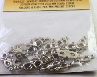 20mm x 7mm Silver Plated Figure Eight Link, Connector, Spacer Bar Findings, 22 pieces