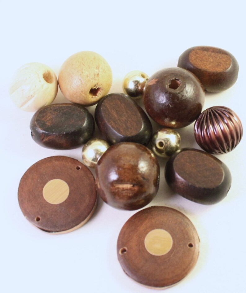 Tan and Gold Wood Mixed Shapes Wholesale Acrylic and Metal Beads Assorted Dark Brown