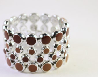 Silver Plated & Brown Epoxy Acrylic Beaded Bracelet, Double Strand, Wholesale Bead Supplies