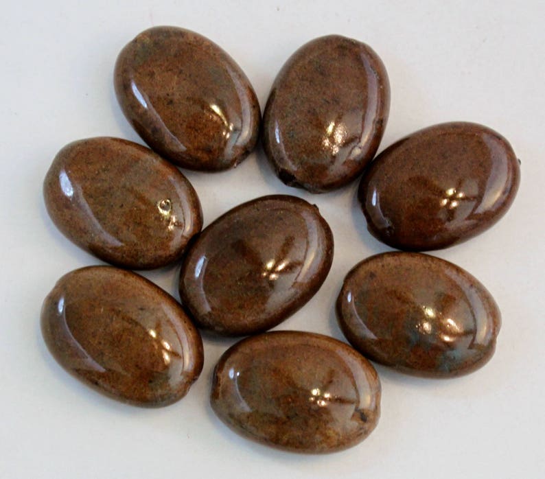 Glazed Honey Brown Porcelain Puffed Oval Beads, 30mm, 8 pieces image 2