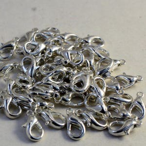 50 Bright Silver Plated Lobster Clasps, 12mmx6mm, Wholesale Beading Supplies #6
