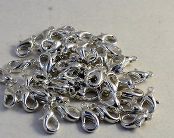 50 Bright Silver Plated Lobster Clasps, 12mmx6mm, Wholesale Beading Supplies #6