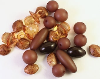 Brown Acrylic Beads, Wholesale Bead Mix with Faceted Pacifier Charms, Binky