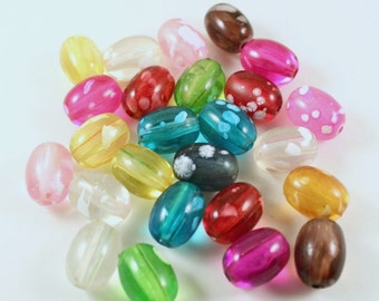 Assorted Color Spotted Acrylic Oval Beads, 25 Pieces, 17mm x 13mm