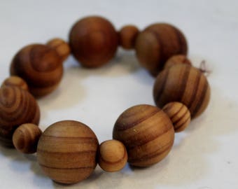 Natural Brown Wood Round Beads, Bracelet, Wood Grain