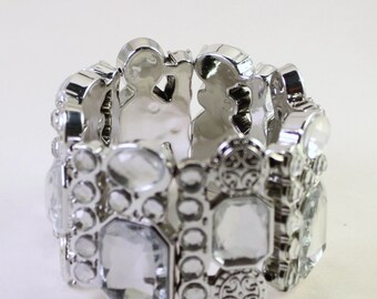 Metallic Silver Plated Acrylic Beaded Bracelet, Double Strand, Rhinestones, Wholesale Bead Supplies