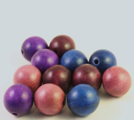 Dyed Multi Colored Wood Round Beads Purple Blue Burgundy Wholesale Loose Beads