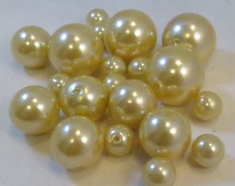 Golden Butter Yellow Acrylic Pearl Beads, Graduated Rounds