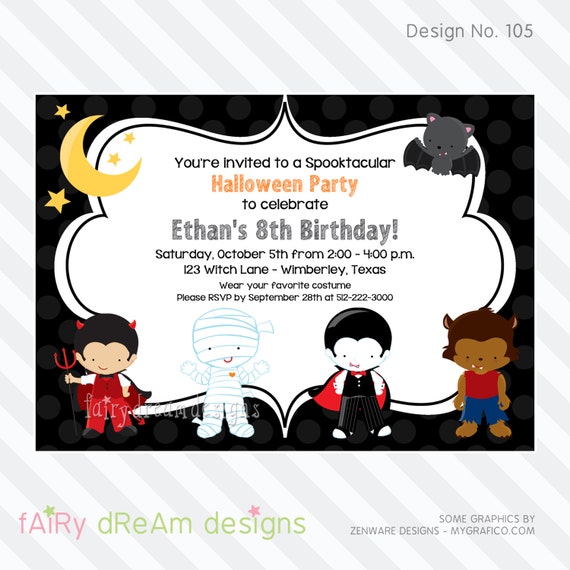 halloween costume birthday party invitation design 105 diy etsy costume birthday party invitation