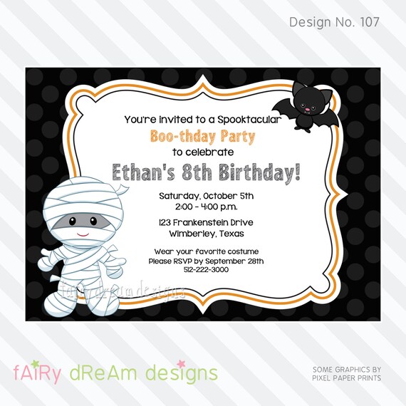 Halloween Birthday Party Invitation Design 107 DIY PRINTABLE | Etsy