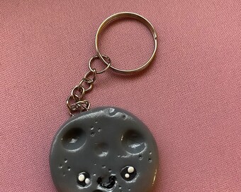 Moon charm / handmade polymer clay keychain.