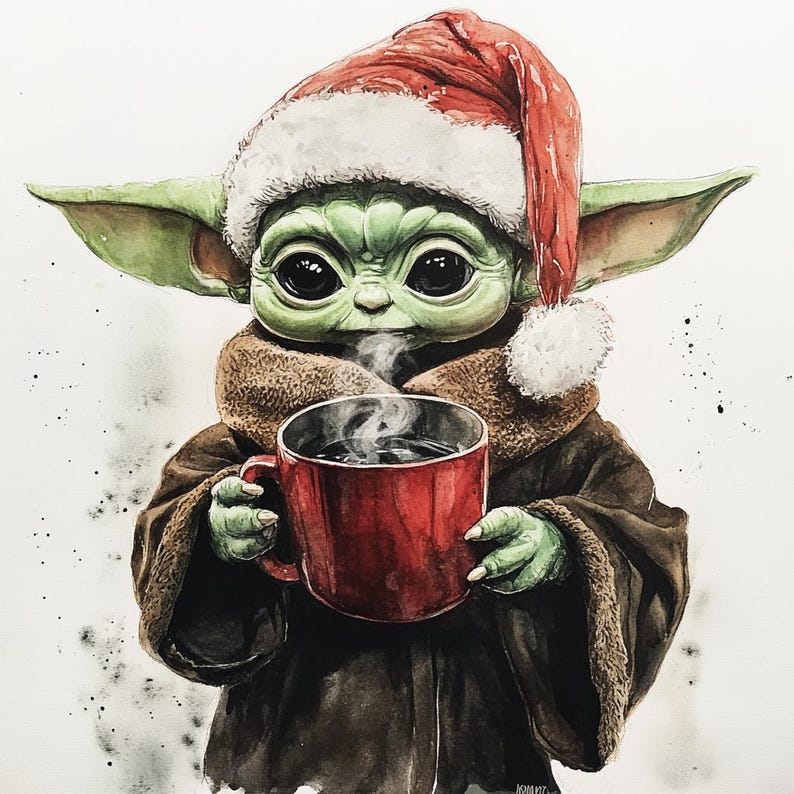 The Mandalorian Baby Yoda Grogu Christmas Theme Water Color Art BUNDLE