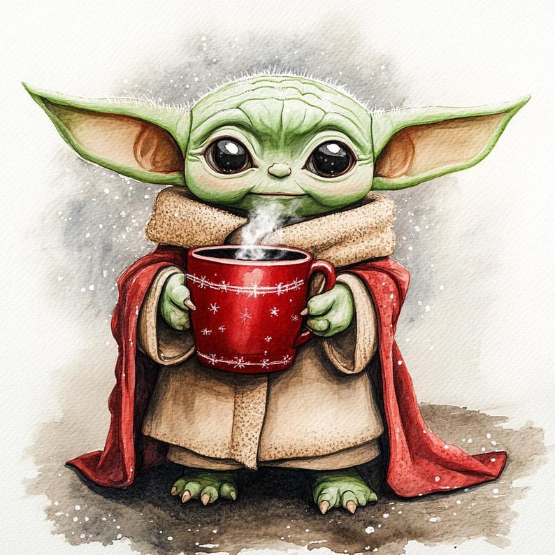 The Mandalorian Baby Yoda Grogu Christmas Theme Water Color Art BUNDLE