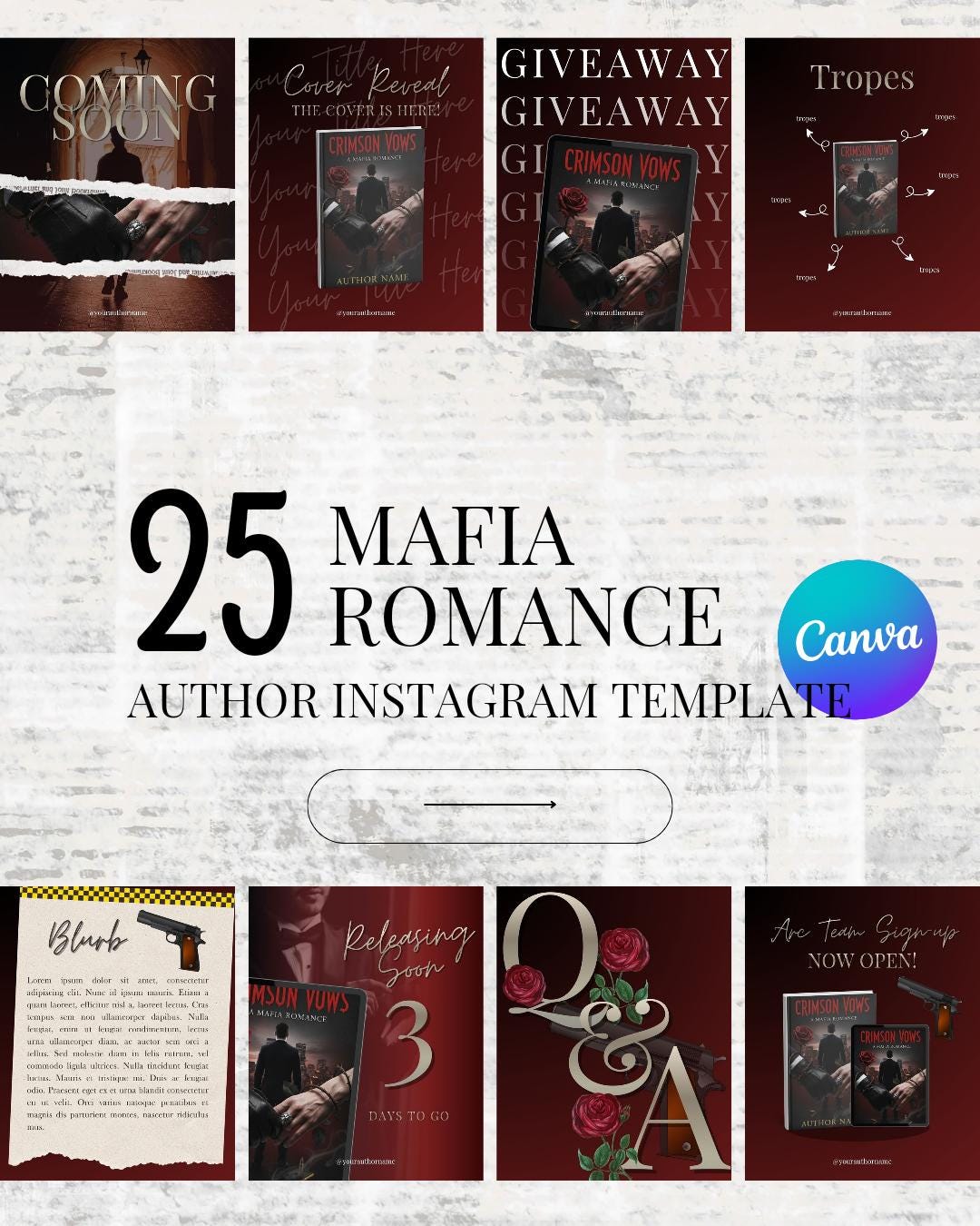 Mafia Romance Author's Essential Instagram Post: 25 Canva Templates for ...