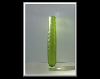 Textured, Cased, Green Glass Bud Vase 10"