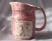Vintage Pottery Craft Jug with Chickens