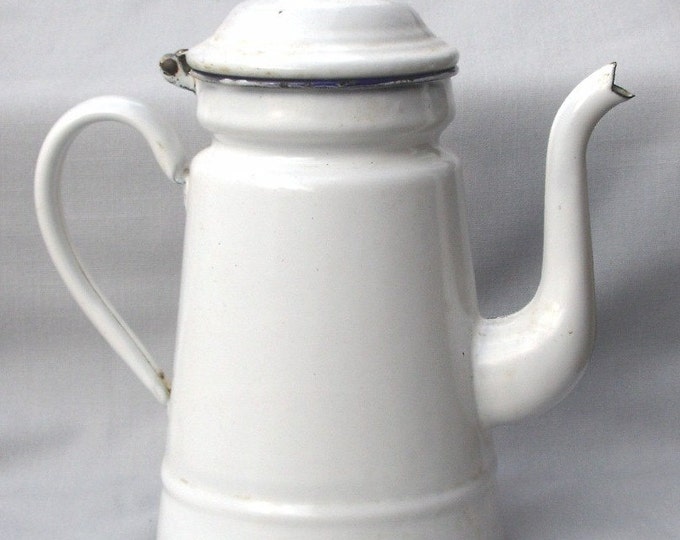 Vintage White Enamel Coffee Pot Tea Pot Etsy