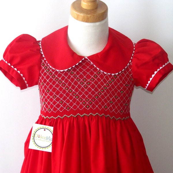 Smocked christmas dress for girls and toddlers sz 2T