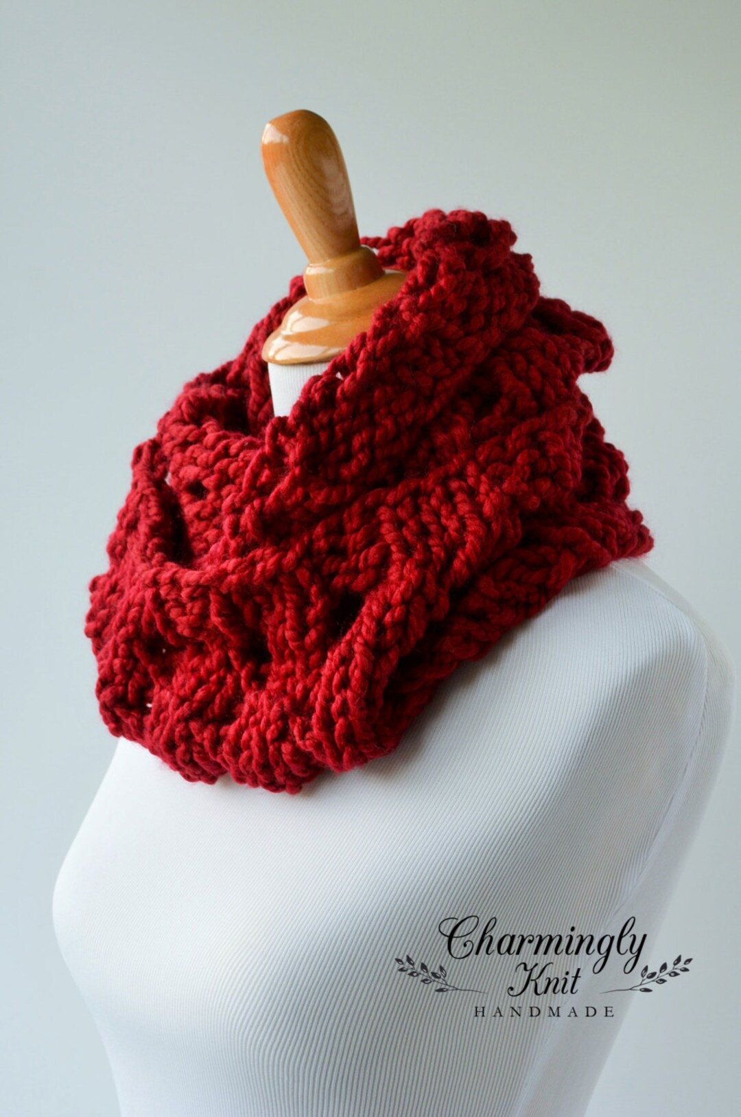 Chunky Infinity Knit Scarf ~ the Stehiken ~ Cranberry - Etsy